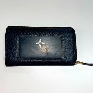 India Hicks large leather wallet, black and gold tone W/ embossed logo